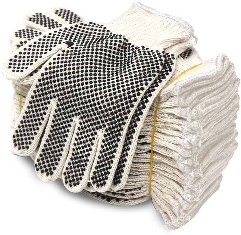 Evridwear Cotton Polyester String Knit Shell Safety Protection Work Gloves for Painter Mechanic Industrial Warehouse Gardening Construction Men & Women 12 Pairs, With Two Side dots, L Size - Image 1